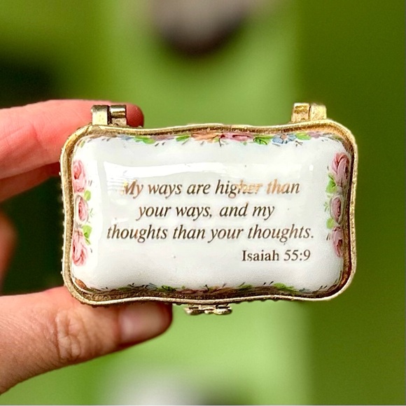 Other - VTG Porcelain Floral Faith Based Mini Trinket Box Bible Verse Collectible Accent